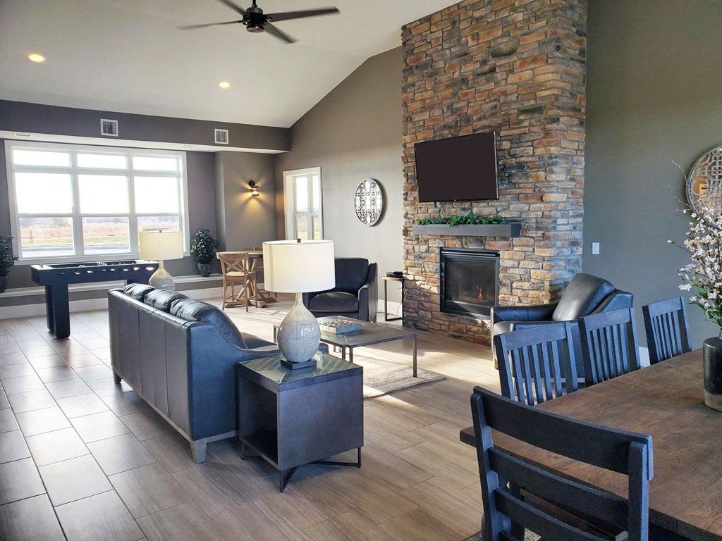 Fireplace Wall in Community Building at Copper Creek Apartment Homes, Maize, Kansas, 67101
