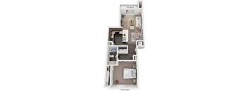 One Bedroom One Bath 3D Floorplan at Copper Creek Apartment Homes, Maize, KS, 67101