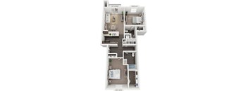 Two Bedroom Two Bath 3D Floorplan | 1,088 Sq. Ft.  at Copper Creek Apartment Homes, Maize, 67101