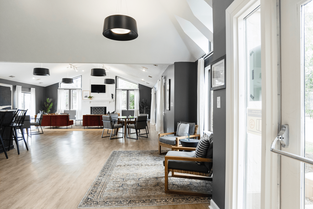 a view of the living room and dining area from the front door at Bavarian Village Apartments, Indiana, 46235