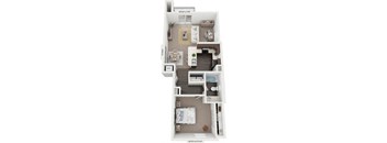 One Bedroom End 3D Floor Plan at Dodson Pointe Apartment Homes in Rogers, Arkansas