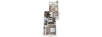 One Bedroom 3D Floor Plan at Dodson Pointe Apartment Homes in Rogers, Arkansas