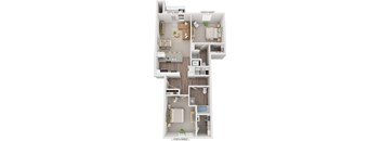 Two Bedroom 3D floor plan at Eagle Ridge Apartment Homes, Traverse City, 49685
