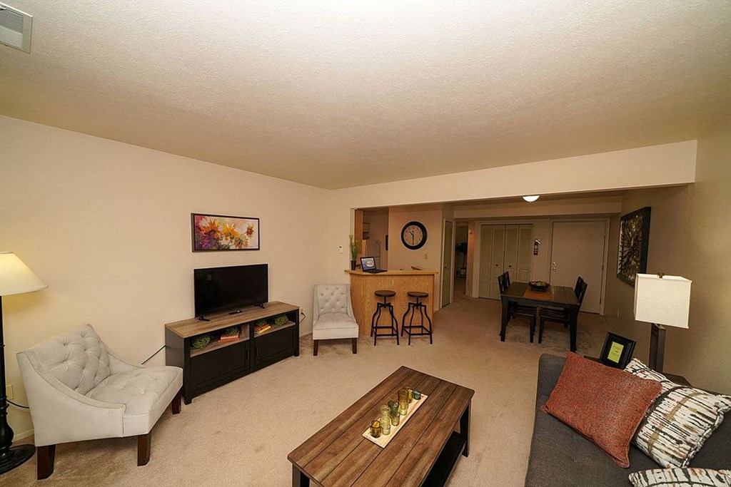 Spacious Living Room Design at Emerald Park Apartments, Michigan