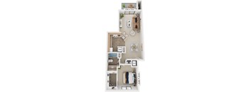 One Bedroom One Bath 3D Floor plan at Emerald Park Apartments, Kalamazoo, Michigan