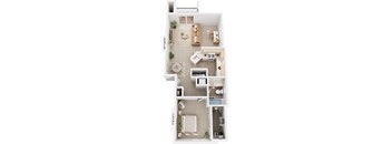 One Bedroom One Bath End 3D Floorplan | 811-851 Sq. Ft. at Fieldstream Apartment Homes, Ankeny, IA, 50023