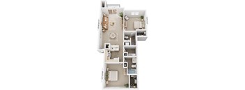 Two Bedroom Two Bath 3D Floor plan | 1,105 Sq. Ft. at Fieldstream Apartment Homes, Iowa, 50023