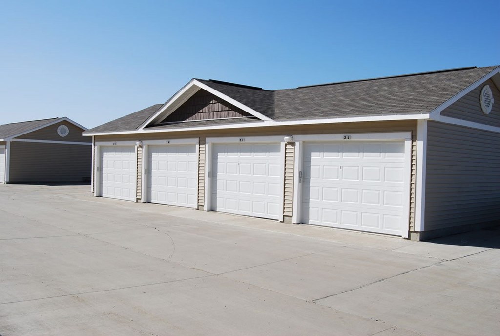 A row of garages at Fieldstream Apartment Homes, Ankeny, IA