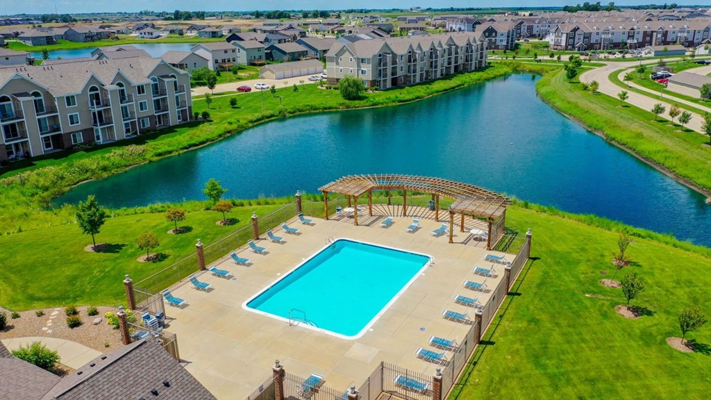 Aerial View of Pool at Fieldstream Apartment Homes, Ankeny, Iowa
