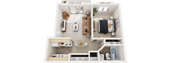 One Bedroom One Bath 3D Floorplan at Glen Oaks Apartments, Michigan