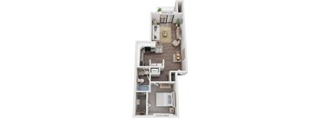 One Bedroom Renovated 3D Floor Plan at Green Ridge Apartments, Grand Rapids, Michigan
