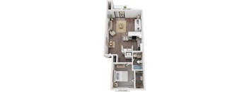 Renovated One Bedroom End 3D Floor Plan at Green Ridge Apartments, Grand Rapids, MI, 49544