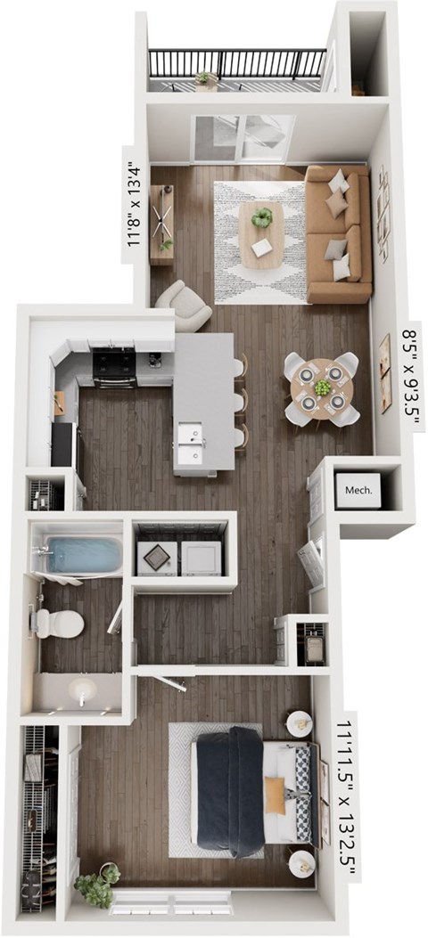 1 Bedroom Floor Plan at The Grove Apartment Homes, Lincoln Nebraska