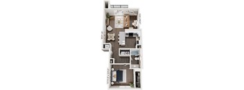 1 Bed 1 Bath 3D Floor Plan at The Grove Apartment Homes, Lincoln