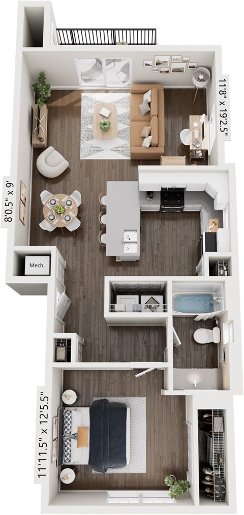 1 Bed 1 Bath Floor Plan at The Grove Apartment Homes, Lincoln