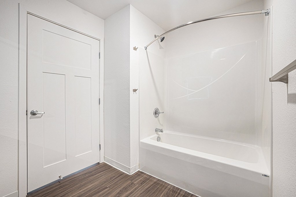 A white bathroom at The Grove Apartment Homes, Lincoln Nebraska