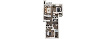 2 Bedroom 3D Floor Plan at The Grove Apartment Homes, Nebraska