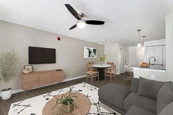 Living Room With Kitchen View at The Grove Apartment Homes, Lincoln, 68512