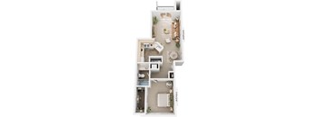 One Bedroom One Bath Floorplan at Gull Prairie/Gull Run Apartments and Townhomes, Kalamazoo, MI, 49048