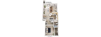 One Bedroom End GR 3D Floorplan at Gull Prairie/Gull Run Apartments and Townhomes, Kalamazoo, 49048