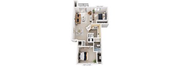 Two Bedroom Traditional - GR 3D Floorplan at Gull Prairie/Gull Run Apartments and Townhomes, Kalamazoo, Michigan