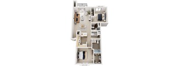 Two Bedroom Two Bath GR 3D Floorplan at Gull Prairie/Gull Run Apartments and Townhomes, Kalamazoo
