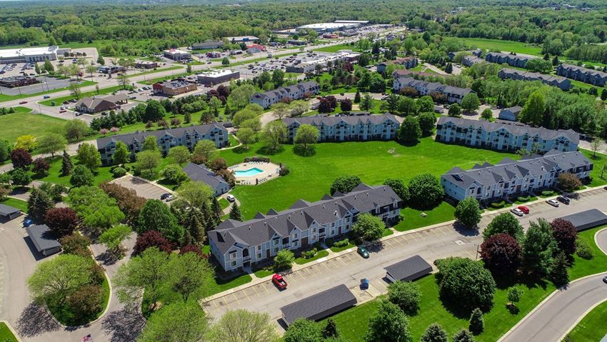 Community Aerial View Community Aerial View at Gull Prairie/Gull Run Apartments and Townhomes, Kalamazoo, MI - Photo Gallery