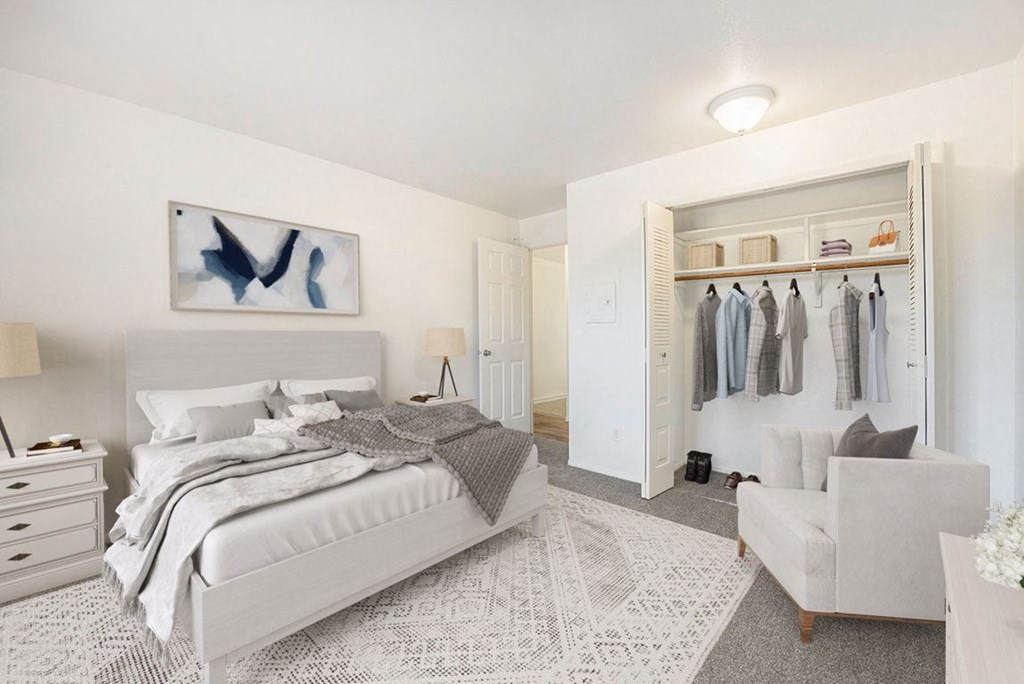 a large bedroom with a spacious closet at Hampton Lakes Apartments, Michigan, 49534