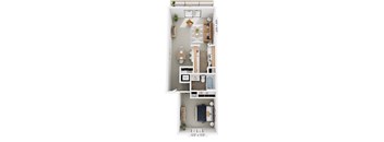 One Bedroom 3D Floor Plan at Hampton Lakes Apartments, Michigan, 49534