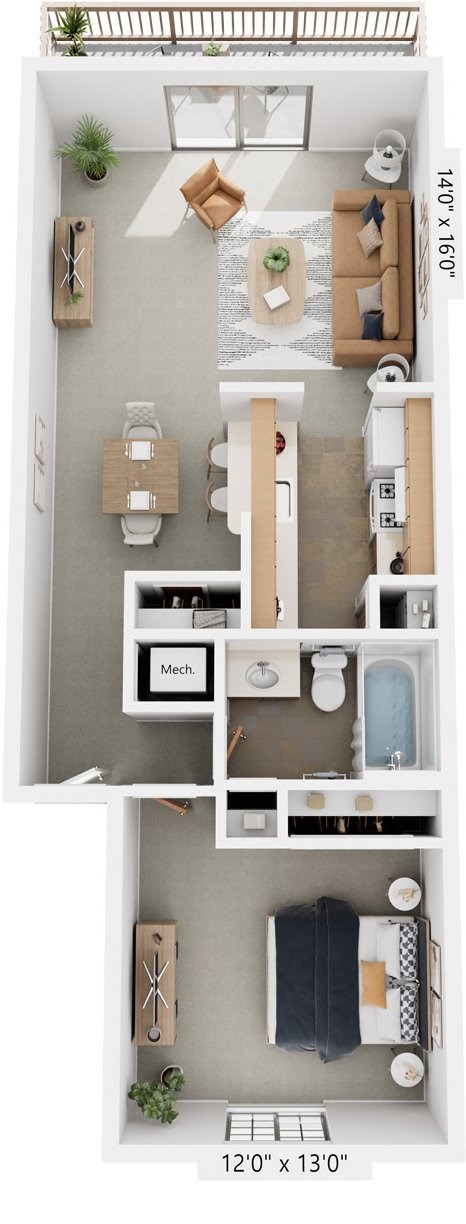 One Bedroom 3D Floor Plan at Hampton Lakes Apartments, Michigan, 49534