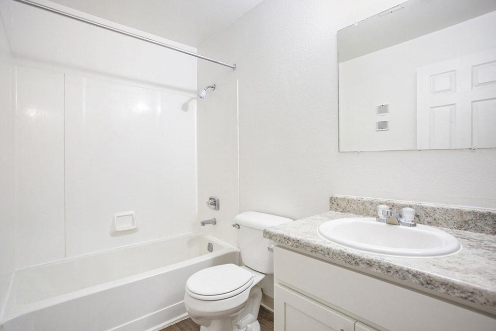 an upgraded bathroom with a sink toilet and a bath tub at Hampton Lakes Apartments, Michigan, 49534