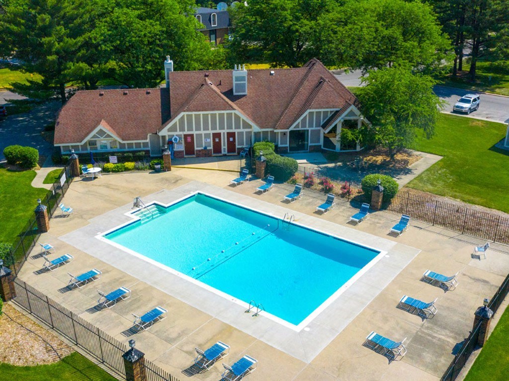 Aerial View Of Pool at Hickory Village Apartments, Mishawaka, Indiana