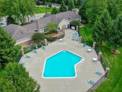 Aerial View Of Large Sundeck at The Highlands Apartments, Elkhart, 46514