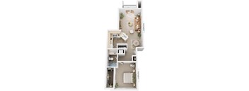 One bedroom 3D floor plan at Hunters Pond Apartment Homes, Champaign, IL, 61820