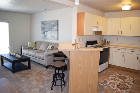 Living and Kitchen Areas at Huntington Cove Apartments, Indiana