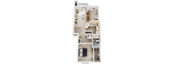 One Bedroom One Bath End 3D Floorplan at Hurwich Farms Apartments, Indiana