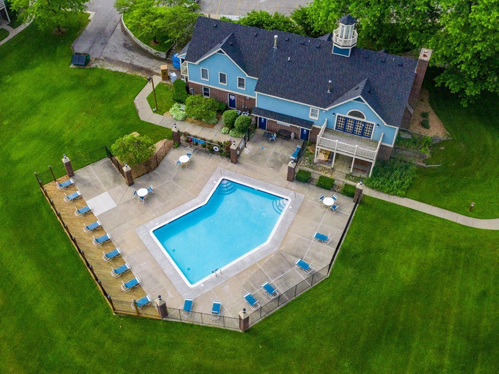 Aerial View Of Pool  at Hurwich Farms Apartments, South Bend, Indiana