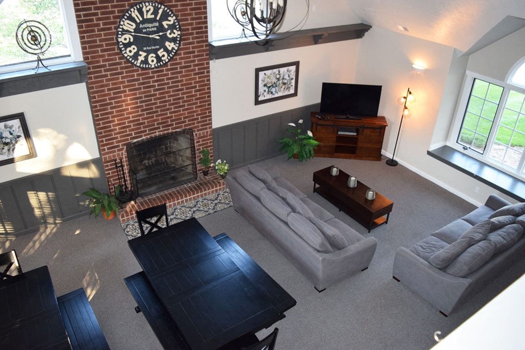Fireplace In Clubhouse Lounge Area at Indian Lakes Apartments, Mishawaka, Indiana