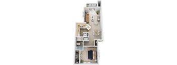 One Bedroom, One Bath 3D Floor Plan at Indian Lakes Apartments, Mishawaka