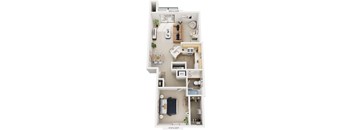 One Bedroom End 3D Floor Plan at Indian Lakes Apartments, Mishawaka, Indiana