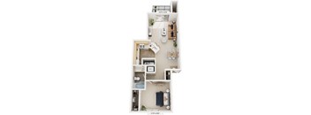 One Bedroom Modified 3D Floor Plan at Indian Lakes Apartments, Indiana