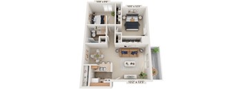 Classic Two Bedroom 3D Floor Plan at Irish Hills Apartments, South Bend, 46614