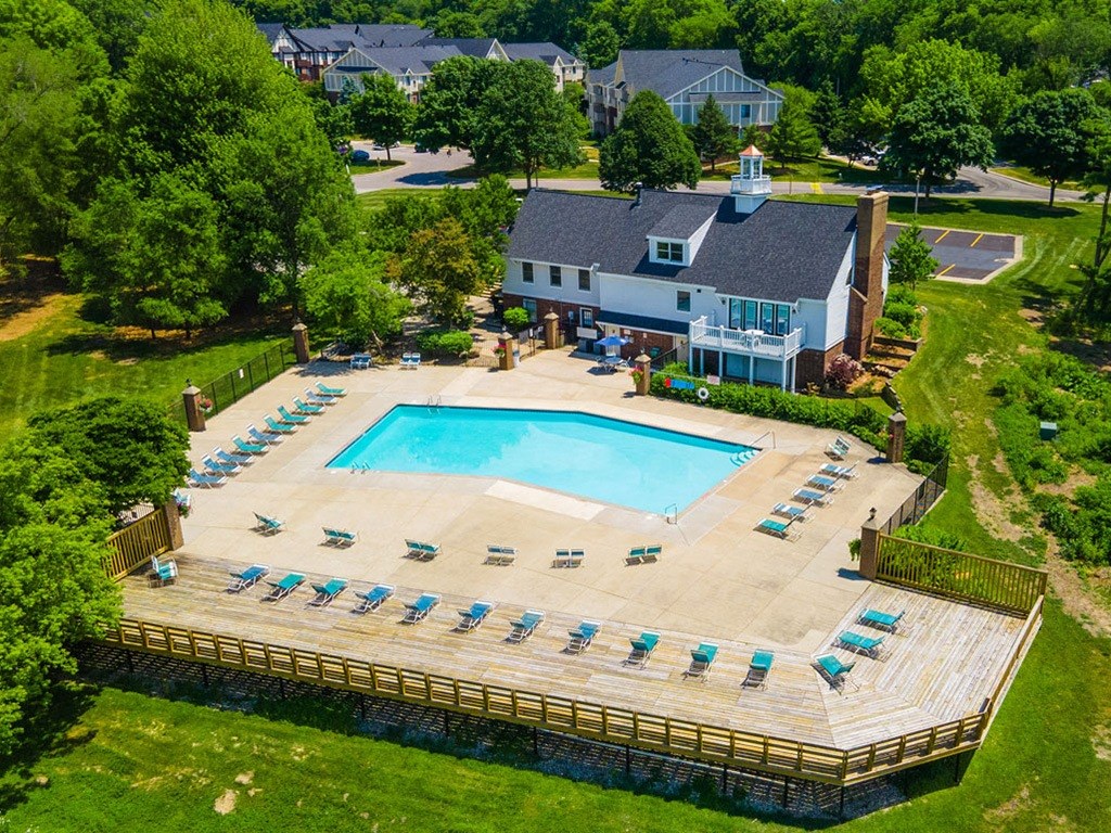 Aerial View Of The Swimming Pool at Irish Hills Apartments, South Bend, Indiana