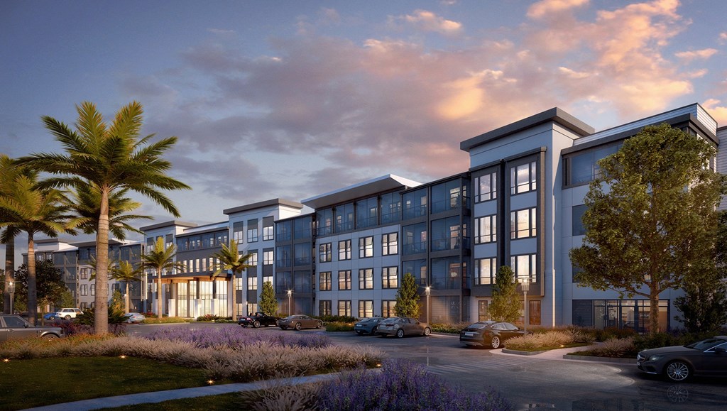 a rendering of a large blue building with a parking lot in front of it at Ironwood Flats, Brandon, FL