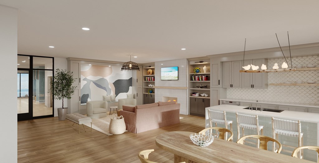 a rendering of a living room and dining room at Ironwood Flats, Brandon