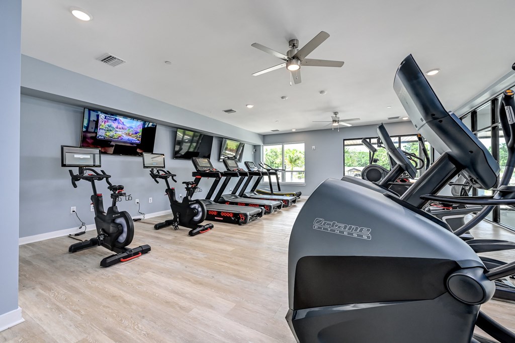 a gym with treadmills and other exercise equipment at Ironwood Flats, Brandon, 33511