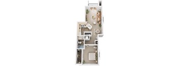 Traditional One Bedroom 3D Floor Plan at Liberty Mills Apartments, Fort Wayne, Indiana