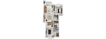 Traditional Two Bedroom 3D floor plan at Liberty Mills Apartments, Fort Wayne