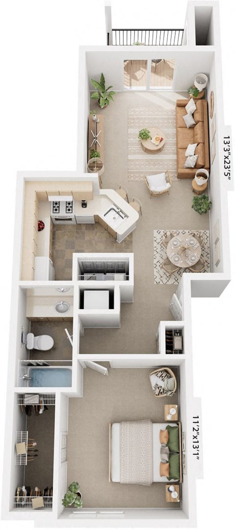 One Bedroom 3D Floor Plan at Limestone Creek Apartment Homes, Alabama