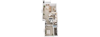One Bedroom End 3D Floor Plan at Limestone Creek Apartment Homes, Alabama